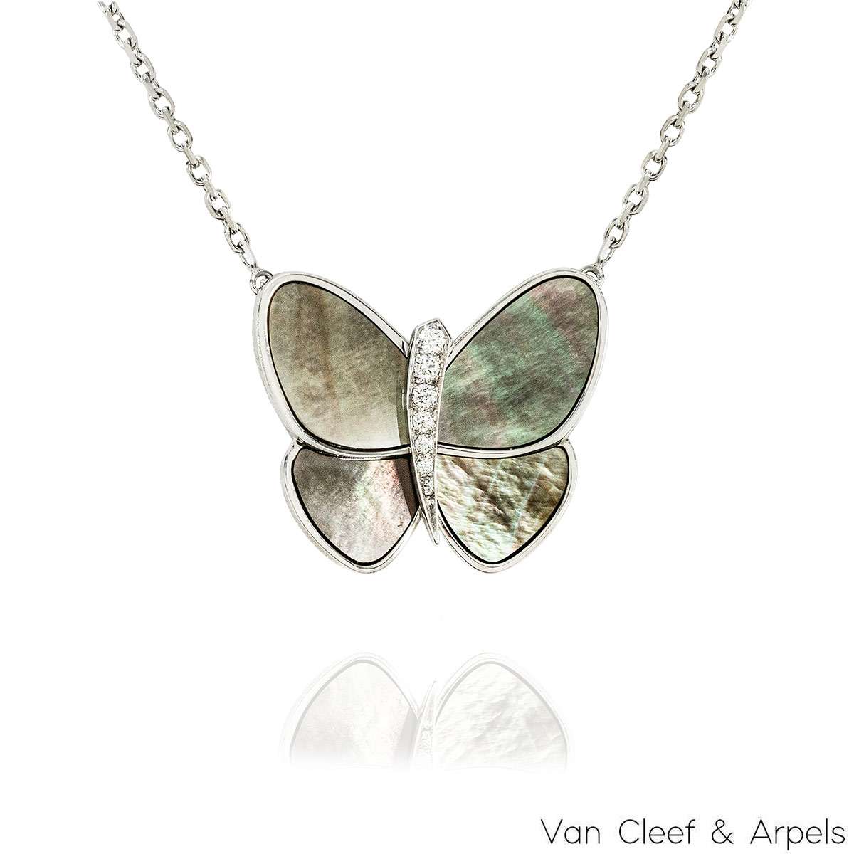 Van Cleef & Arpels White Gold Diamond & Mother of Pearl Two Butterfly Pendant VCARA63700 Van Cleef & Arpels White Gold Diamond & Mother of Pearl Two Butterfly Pendant VCARA63700